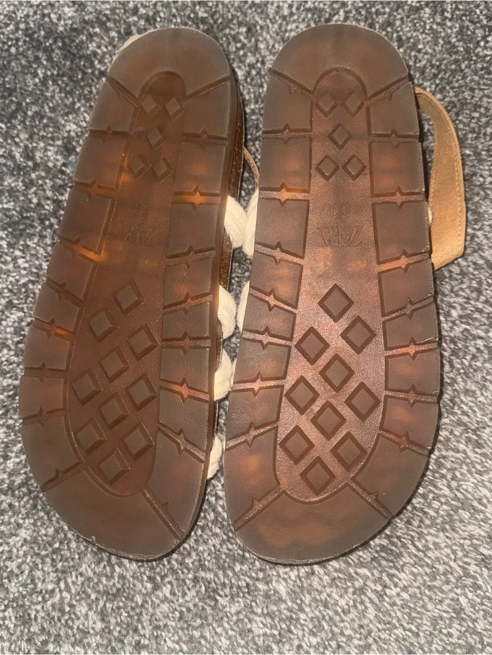 ZARA Tan Footbed with Cream Rope Strappy Sandals